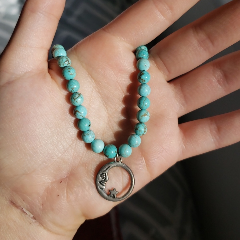 Turquoise and silver moon necklace